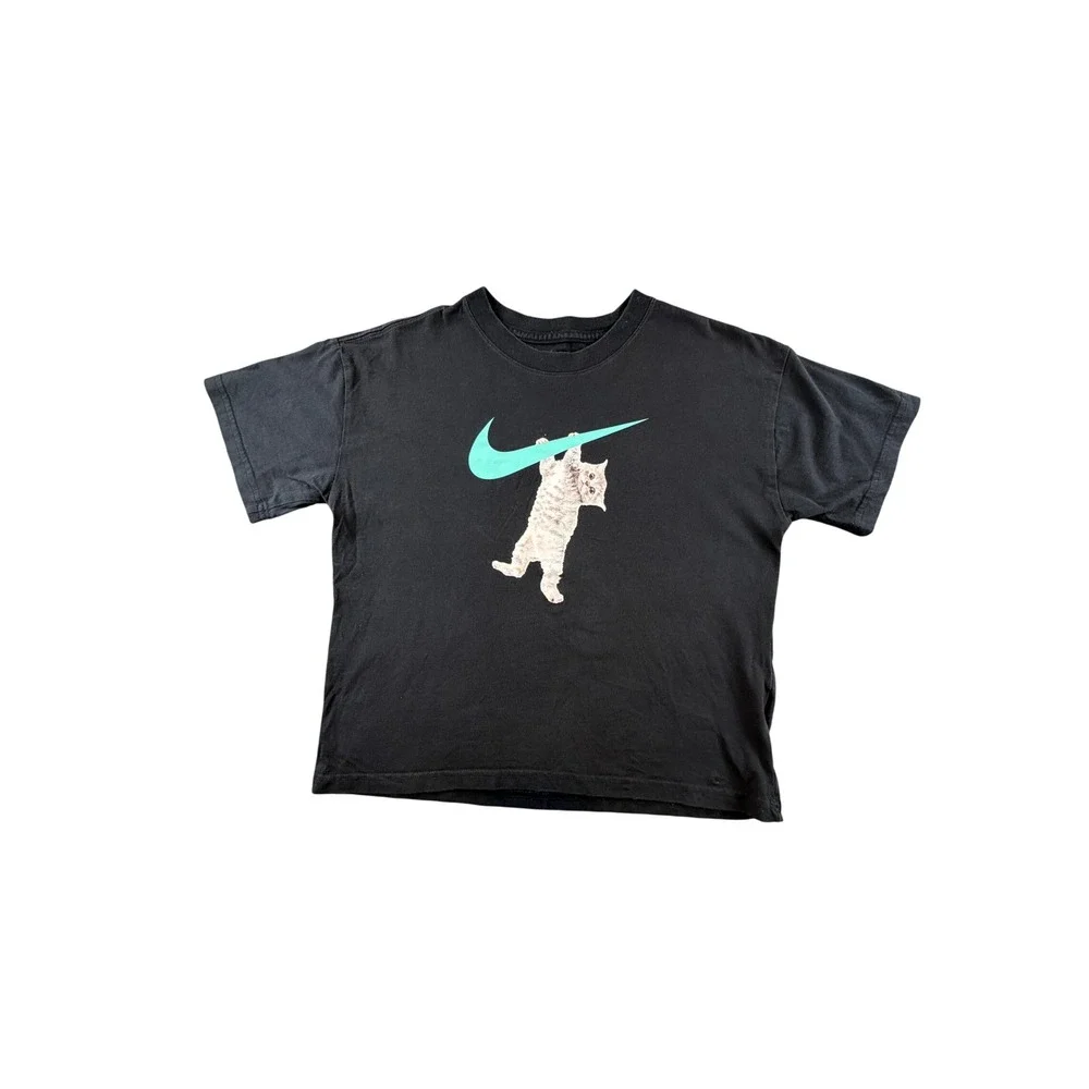 Nike The Nike Tee Black Kitten Cat Teal Swoosh Graphic Loose Fit T-Shirt Large